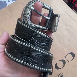Western Cowboy PU Leather Belt - Men Waist Strap Bull Decoration Floral Engraved